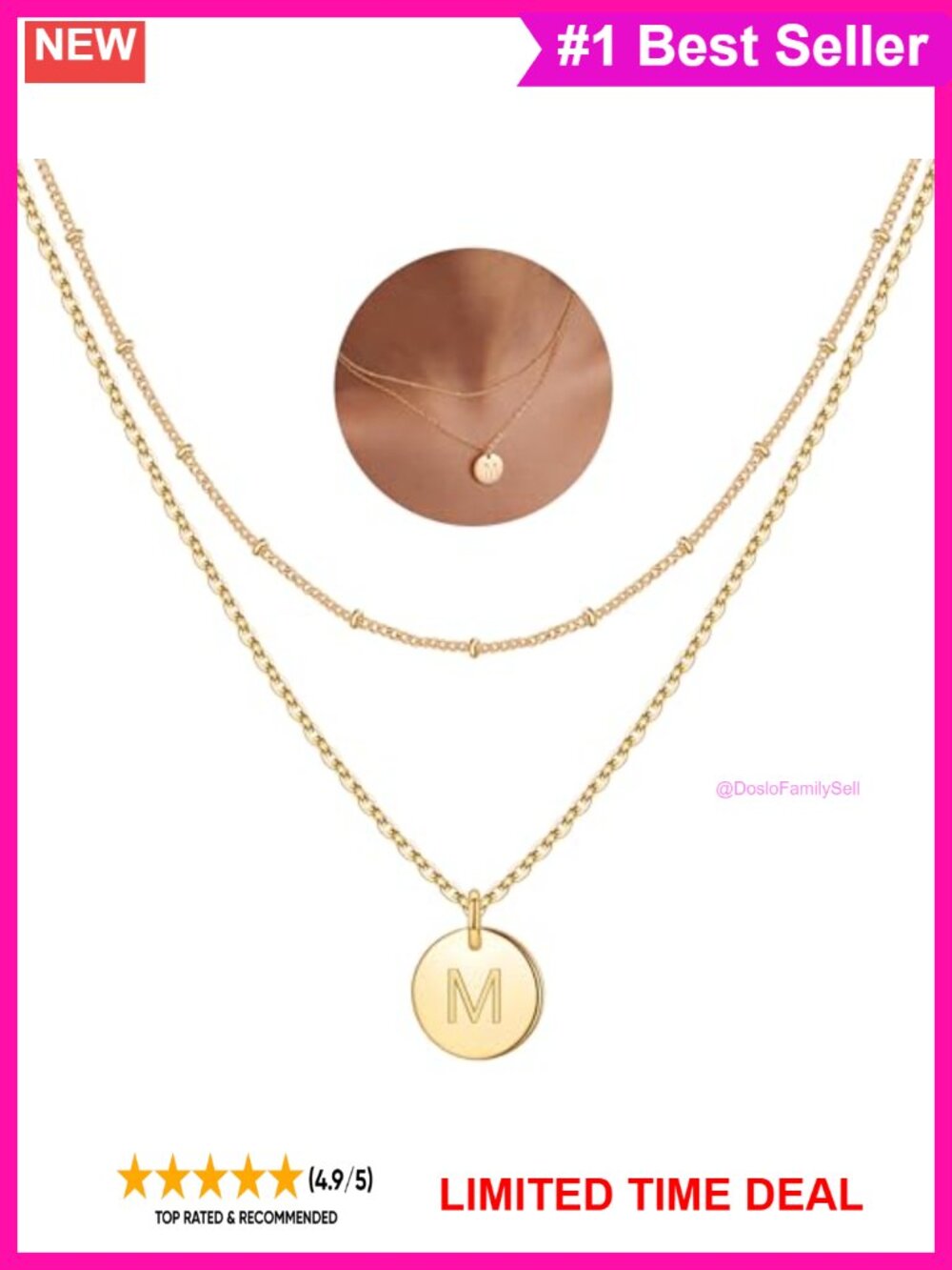 Initial Necklace Layered 14K Gold Plated Brass Letter A-Z Dainty Women Gift